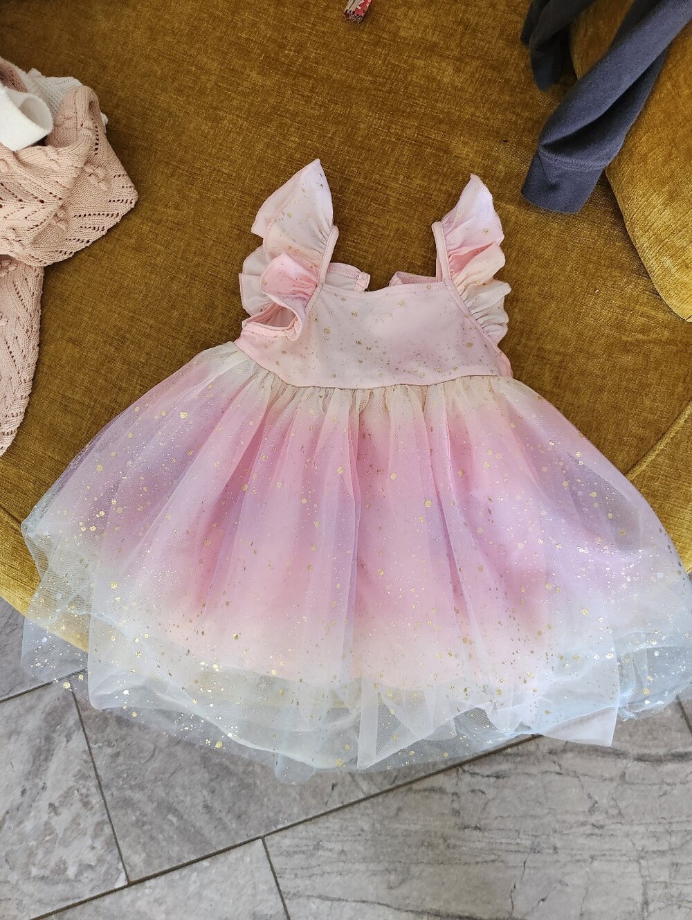 Isobella & Chloe Pink and Gold Glitter Tulle Party Dress